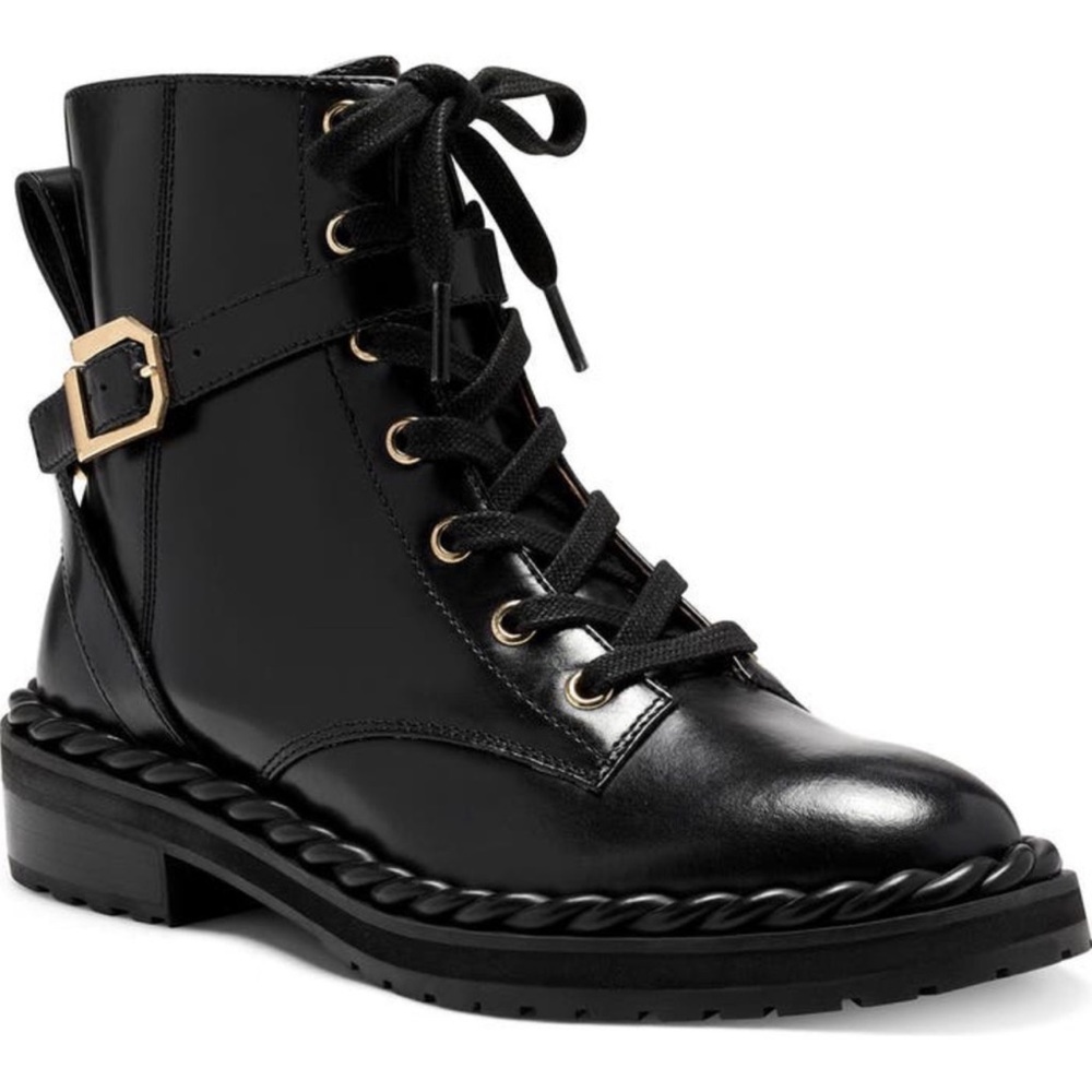 Louise et Cie Sabri Bootie Lug Sole Combat Black Leather Sz - Picture 1 of 10